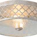 Flush Mount Ceiling Light, 12-inch Ceiling Light Fixtures Metal Cage Drum Shade, 2-Light Kitchen Light Fixtures, Rustic Antique White Style Ceiling Light, MX100029