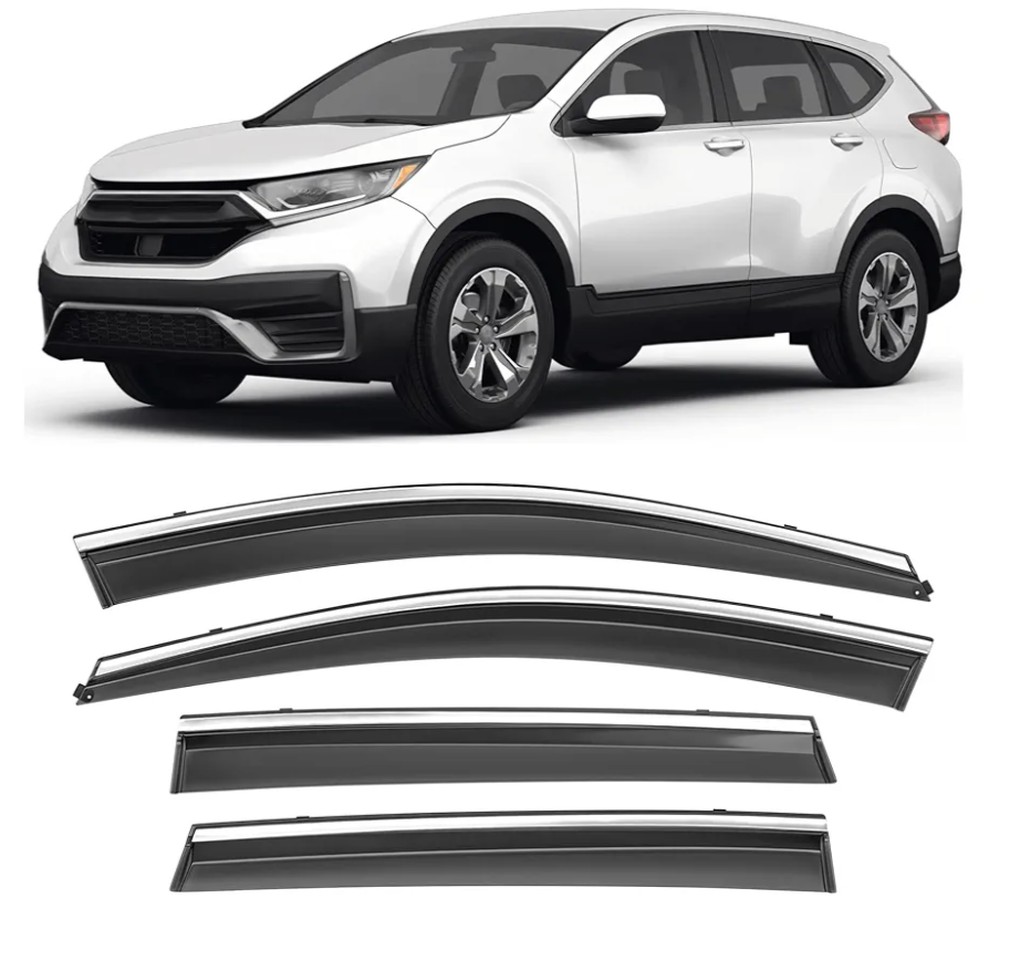 Shatterproof Taped-On Window Deflectors for Honda CR-V 2017-2022 with Chrome Trim, Rain Guards, Window Visors for Cars, Vent Deflector, 4pcs