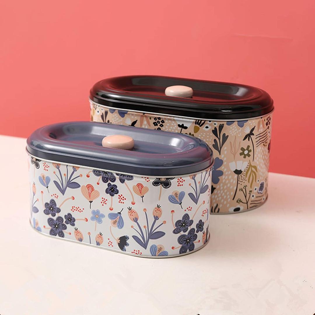 Tin Cookie Snack Jars Biscuit Storage Tin Canister Cookie Jar Home Kitchen Food Gifts Storage Containers with Lid for Biscuit Cookie Chocolates Toddler | Food-Safe (Floral D)