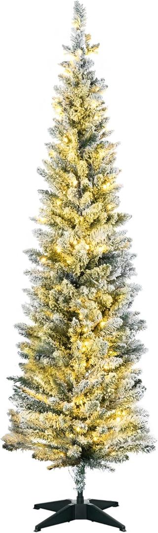 HOMCOM 5' Tall Pre-Lit Slim Noble Fir Artificial Christmas Tree with 110 Warm White LED Lights and 294 Tips, for Christmas Decoration, Green