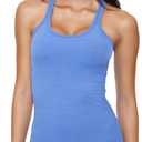 Yoga Racerback Tank Top for Women with Built in Bra,Women's Padded Sports Bra Fitness Workout Running Shirts (8, Blue-yonder)