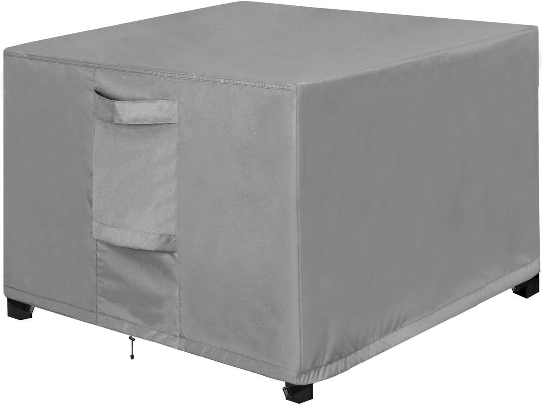 OutdoorLines Outdoor Waterproof Patio Ottoman Covers - Square UV-Proof Patio Side Table Cover Windproof Heavy-Duty Furniture Covering Protector 21L x 21W x 17H Inch, Grey