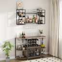 Black Bar Shelf with Integrated Glass Rack for Liquor Display, 47.3"L x 10"W x 23.6" H