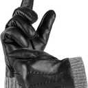 Winter Warm Genuine Leather Gloves, Cashmere Lined Driving Motorcycle Gloves for Men (Black, S)