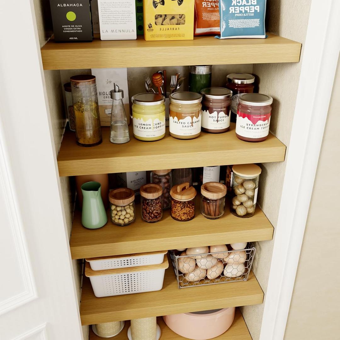 6 PCS Wire Rack Covers for Pantry Wood Grain, 33''W * 16''D(Ready to Use) Faux Wood Shelf Covers for Wire Shelving, Rustic Closet Shelves Covering Toppers, for Pantry, Bathroom, Kitchen, Garage