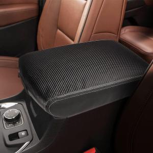 INTGET Center Console Armrest Cover for Chevy Traverse Accessories 2018-2023 2019 2020 2021 2022 Leather Middle Console Lid Pad Protector Elbow Arm Rest Covering Car (Black with Carbon Fiber Texture)