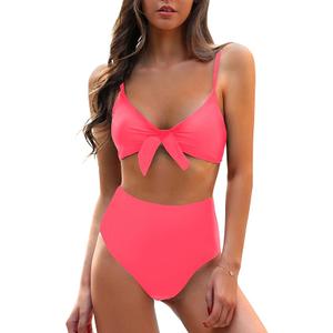 Blooming Jelly Womens High Waisted Bikini Set Tie Knot High Rise Two Piece Swimsuits Bathing Suits, Watermelon Red, M