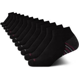 Calvin Klein Womens Quarter Socks - 12 Pack Soft Cushioned Athletic Performance Quarter Length Ankle Socks for Women (Black)