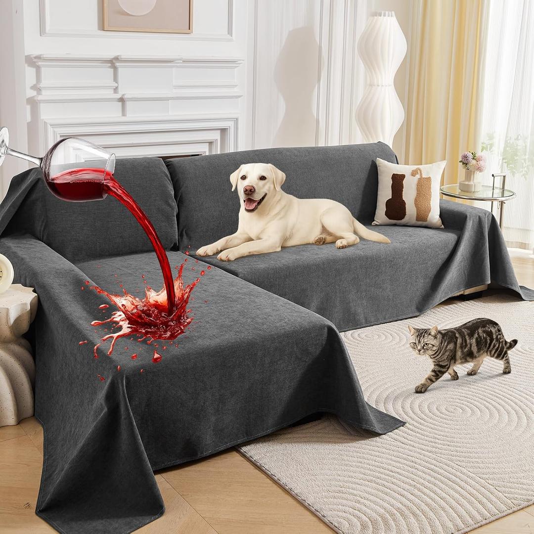 Deep Dream Sectional Couch Covers, 2 Pieces 100% Waterproof L Shaped Sofa Cover, Non Slip Couch Cover for Dogs Cats Washable, Pet Friendly Sofa Slipcovers Furniture Protector (X-Large, Dark Grey)