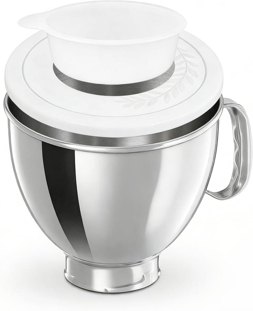 5 Quart Stainless Steel Mixing Bowl With Handle and Lid - Compatible with KitchenAid 4.5-5 QT Tilt-Head Stand Mixers (Classic & Artisan Series), Replacement Bowl for Models K45, K45SS, KSM150, KSM75