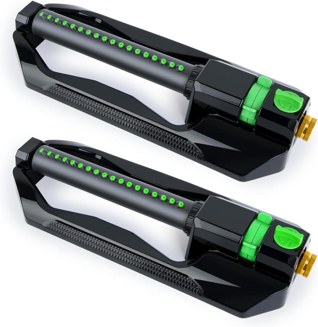 [2 Pack] RESTMO Heavy Duty Oscillating Sprinkler with Metal Base  Adjustable Flow Control Lawn Watering System, Covers Up to 3,600 Sq. Ft. for Garden, Yard