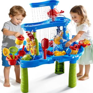 JUKUDAHU 3-Tier Water Table for Kids Ages 4-8 3-5, Sand and Water Table for Toddler with Beach Toys, Outdoor Toys Activity Sensory Play Table, Birthday Gifts for Toddlers 2 3 4 5 6 7 8 Boys Girls