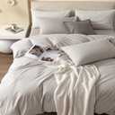 JIYUAN King Size Duvet Cover Set, 3-Piece - 100% Washed Cotton, Linen-Like Soft & Breathable with Zipper Closure, Includes 104x90 Inch Cover & 2 Pillowcases, Heathered Cream Grey