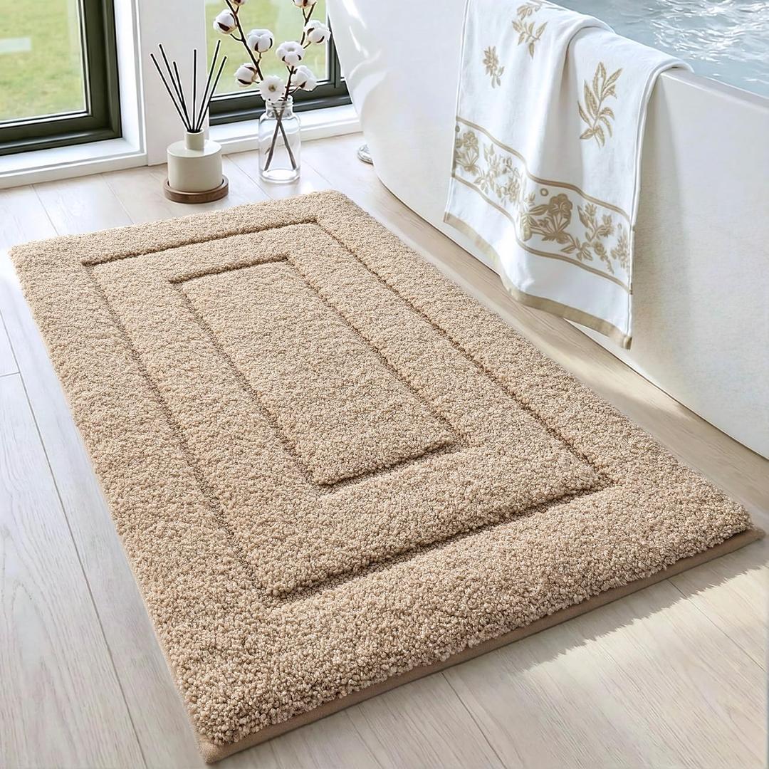 DEXI Bathroom Rug 36x24, Non Slip Washable Bath Mat for Shower Floor, Absorbent Soft Bathmat with Rubber Backing, Quick Dry Microfiber Carpet, Beige