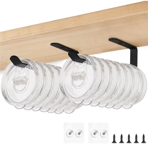 Mkono 10 Pack Tumbler Lid Organizers Inside Cabinet, Tumbler Lid Holder for Cup Water Bottle Space Saving Self-Adhesive or Drilling Tumbler Lid Hooks for Under Cabinet Kitchen Organization and Storage