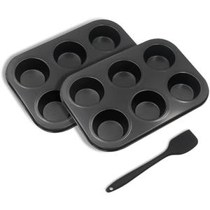 Bakexcel Non-Stick Muffin Pans, 6-Cup Standard Baking Pans Set of 2 with a Scraper for Perfect Muffins & Cupcakes