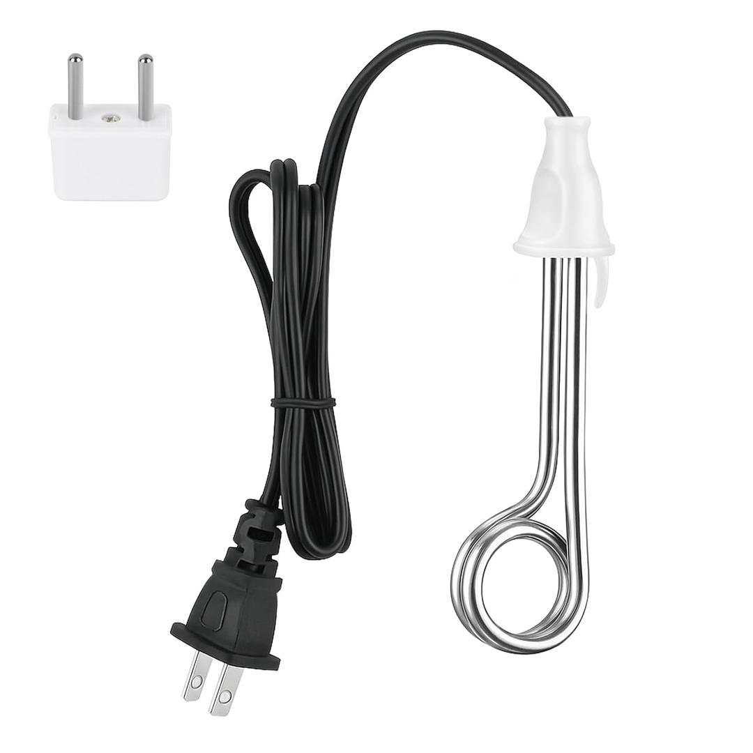 Travel Immersion Water Heater 300W Electric Camping Accessories 120/240V Dual Voltage Portable Immersion Water Heater for Coffee & Tea (White)