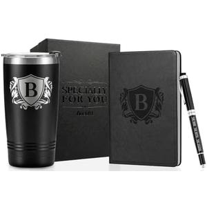 Onebttl Personalized Gifts for Men with Initials, Monogrammed Travel Tumbler for Him, Custom Notebook, Luxury Pen, Unique Gifts for Men who Have Everything on Birthday Christmas, Black, B