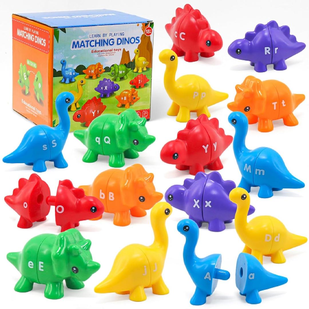 26Pcs Matching Letters Fine Motor Toy, Alphabet Match Game Educational Toys for Toddlers 1-3 Dinosaur Alphabet Learning Toy for Toddler Age 1, 2, 3 Montessori Preschool Educational ToyNew Model