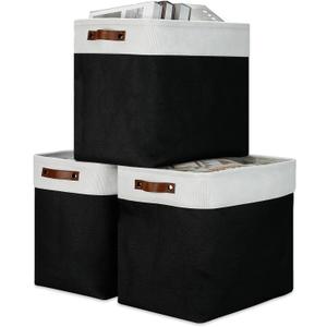 DULLEMELO Fabric Storage Baskets 3 Pack - 17x12x15 inch Large Foldable Fabric Organizer for Storage Decorative Storage Bins for Home,Closet(White&Black)