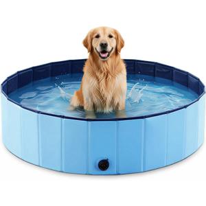Foldable Dog Pool for Small & Medium Dogs Portable Pet Pool for Outdoor, Backyard, Travel, Beach, Cooling & Bathing, Easy to Store & Clean (Blue, Large-63" x 12")