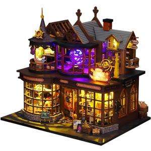 OZJAY DIY Miniature House Kit, Mini House Building Kit with Furniture, Miniature Kit for Adults Teen, Open Door Design Model Dollhouse Kit for Birthday Christmas Father's Day, Magic Treasure House