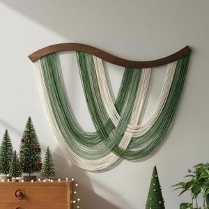 Mindsoft Green Macrame Wall Hanging Dip Dyed Yarn Wall Art, Modern Boho Decor Handmade Cotton Rope Tapestry for Bedroom, Living Room, Nursery, 31.5 x 23.6 Inch, 32.3"L x 5.1"W