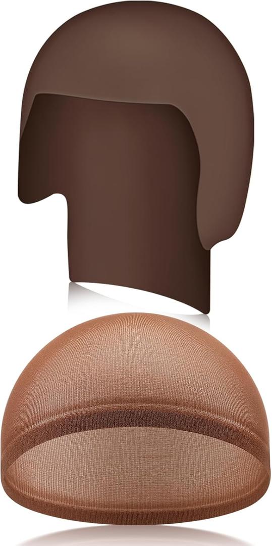 Syhood 2 Pieces Halloween Bald Cap Makeup Latex Bald Hat Head Wig Caps Cosplay Costume for Adults (Medium, Dark Brown)