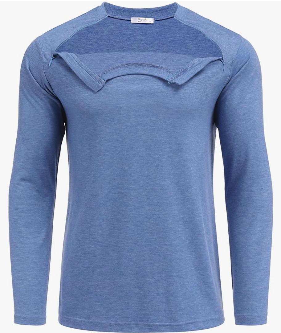 Deyeek Unisex Chemo Shirts for Port Access Chemotherapy Must Haves Long Sleeve Cancer Care Package for Men, Size 2XL