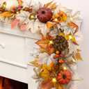 Yastouay 5.9Ft Fall Garland for Mantle, Fall Leaves Garland with Lights, Lifelike Pumpkins Pinecones Berries Maple Leaves for Home Table Party Outdoor Thanksgiving Decor