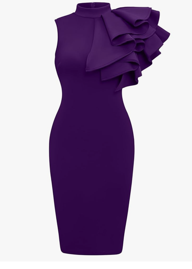 Memoriesea Women's Ruffle Sleeveless Bodycon Knee Length Party Pencil Midi Dress XL