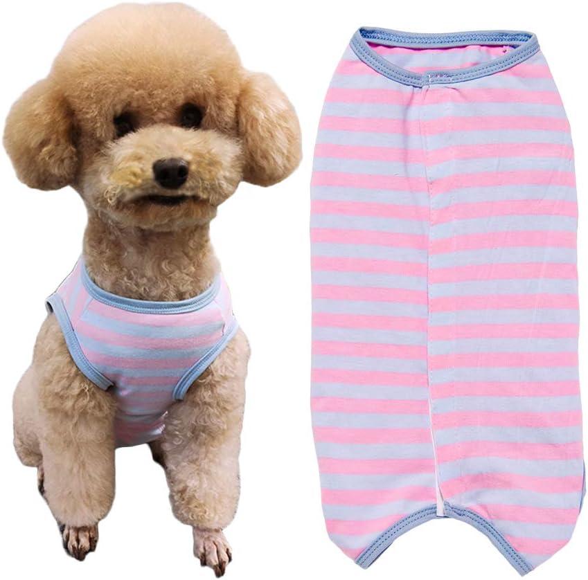Dogs Recovery Suit Post Surgery Shirt for Puppy, Wound Protective Clothes for Little Animals(Pink Blue Stripe-m) (Medium)