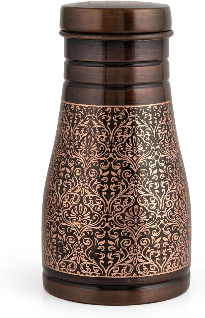 Pure Copper Water Bottle for Drinking Water  Bedside Water Carafe  Copper Vessel for Sports and Yoga  Copper Gifts for Anniversary  34 Oz