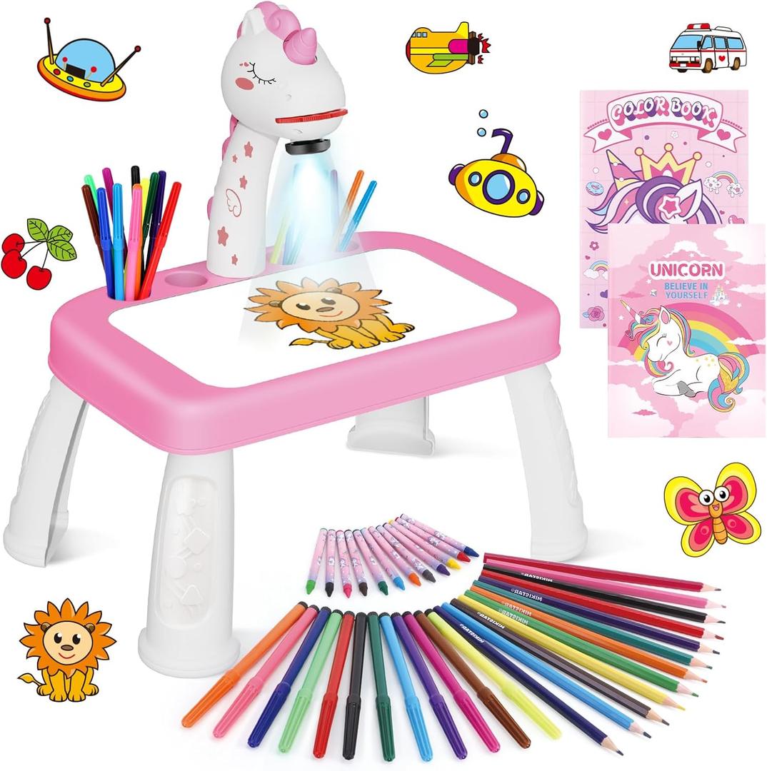 Drawing Projector for Kids, Art and Crafts, Drawing Board with Color Pens, Pencils, Crayons, Scrapbook, Unicorn Sticker Book, Ideal Toy for 3+ Year Old Girls & Boys (Unicorn Kit)