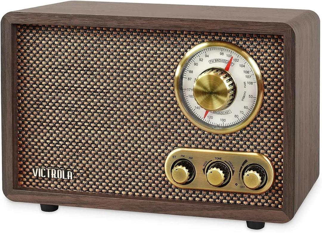 Victrola Willow  Retro Wood Bluetooth Radio with Built-in Speakers: Elegant & Vintage Design, Rotary AM/FM Tuning Dial, Bass & Treble Control, Wireless Streaming (Espresso)