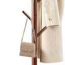 Wooden Coat Rack Freestanding with 8 Hooks & 3 Adjustable Sizes for Clothes, Space-Saving Design for Bedroom Office Entrance Holds Hats Coats Scarves Bags