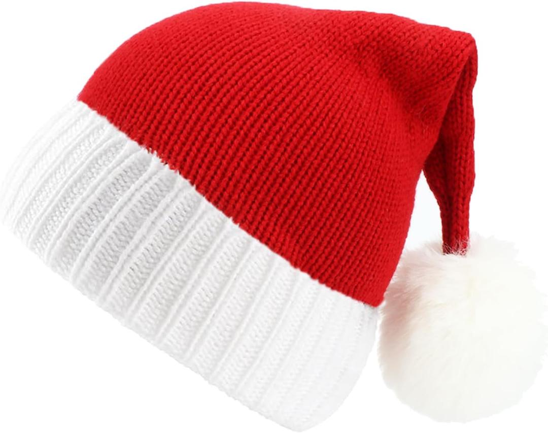 Kids Baby Knitted Santa Hat Warm Christmas Beanie Knit Hat for Unisex Toddler Newborn Infant Xmas Holiday Party Supplies Red and White