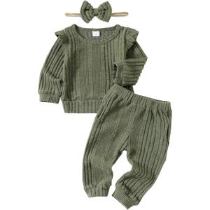 Mioglrie Toddler Baby Girl Clothes Fall Winter Sweatsuit Newborn Sweatshirt Sweat Pant Sets Outfits Infant Girls Clothing (18-24 Months, Green)