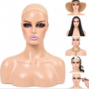 JINGFA Realistic Female Mannequin Head with Shoulders Manikin Head with Shoulder for Wig/Jewelry/Makeup/Hat/Sunglass Display