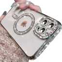 Changjia Magnetic Clear Glitter Case for iPhone 15 Pro Max[Compatible with MagSafe] Cute Luxury Bling Sparkly Diamond Rhinestone with Camera Lens Protector Women Girl Case for iPhone 15 Pro Max, Silver