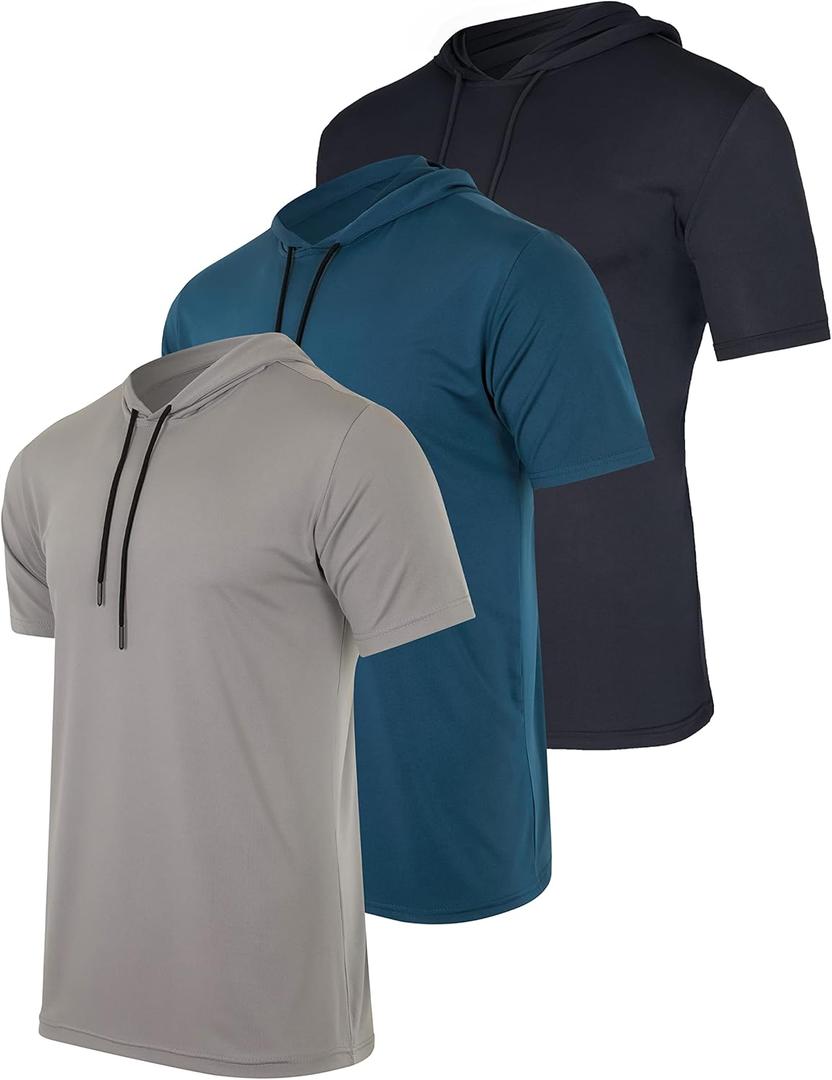 Real Essentials 3 Pack: Men's Dry Fit Short Sleeve Active Athletic Hoodie Pullover Sweatshirt (Big & Tall) (Large)