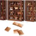 Set of 3 Wooden Trinket Display Shelf Shadow Box with Shelves 10 x 15 Inch Large Wall Mounted Display Storage Mini Figures Curio Trinket Medals Crafts Collections(Brown,Box Shape)