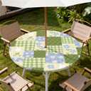 Round Outdoor Tablecloth with Umbrella Hole, Zippered Fitted Waterproof Tablecover with Elastic Edge Fits 45"-48" Round Tables for Patio Picnic Garden Camping Party, Patchwork Pattern