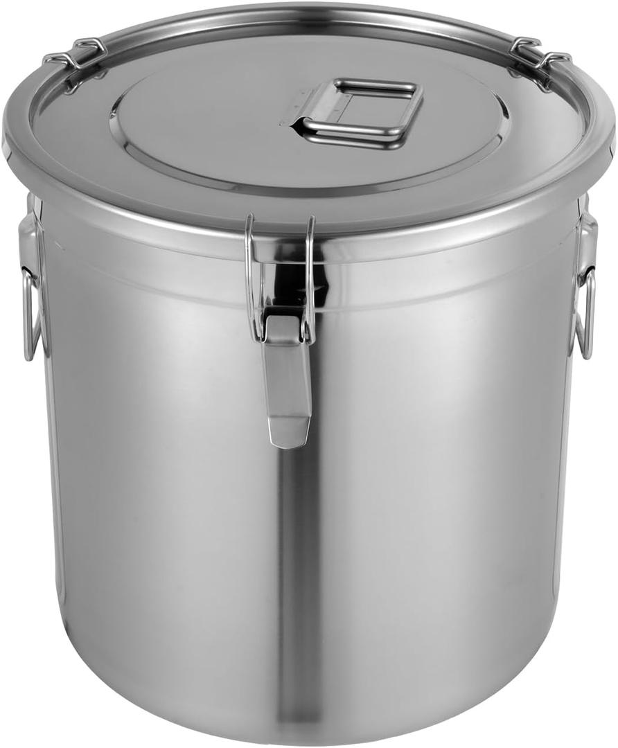 8.7Gal Stainless Steel Canister with Airtight Lid 40-50Lbs Flour Storage Containers for Kitchen Metal Rice Bucket Coffee Canister Dog Food Container Milk Can w/Handles & Sealing Buckles (33L)