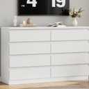 Jocoevol Modern White 8 Drawer Dresser for Bedroom, 15.3" D x 55.2" W x 32.3" H Simply Chest of Drawers, Wood Storage Dresser with Deep Drawers for Living Room Hallway Entryway, White