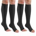 CASMON 2 Pairs Zipper Compression Socks for Women & Men, 15-20 mmHg Open Toe Knee High Support Socks with Zipper for Varicose Veins Edema One Size