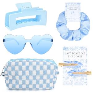 5PCS Last Toast on the Coast Bachelorette Party Gifts Bridesmaid Proposal Gifts Bachelorette Favors Beach Hair Clips Hair Scrunchies Bridesmaid Sunglasses Makeup Bag Wedding Favor Women Girls, Coastal Blue