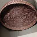 Round Rattan Woven Serving Tray with Handles Ottoman Tray for Breakfast, Drinks, Snack for Coffee Table, Home Decorative (16.9 inch, Honey Brown)