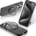 STERKER Magnetic Stand Ring Compatible with iPhone 15 Pro Max Case [Military Grade Drop Protection][Compatible with Mag-Safe] Kickstand Slim Matte Case for iPhone 15 Pro Max Phone 6.9", Black