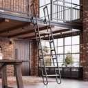9.35FT Industrial Style Loft Ladder, 7 Steps with Black Steel Handrails & Solid Wood Steps, 450lbs Capacity, Fits 7.2-8FT Installation Height, for Attic, Kitchen, Warehouse, Bookshelf& Outdoor